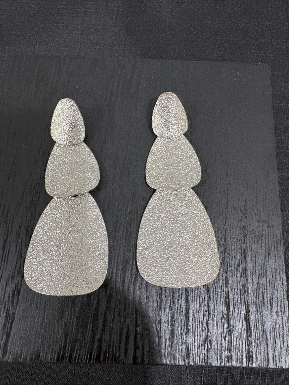 Silver Textured Triple Drop Statement Earrings - Women Jewelry